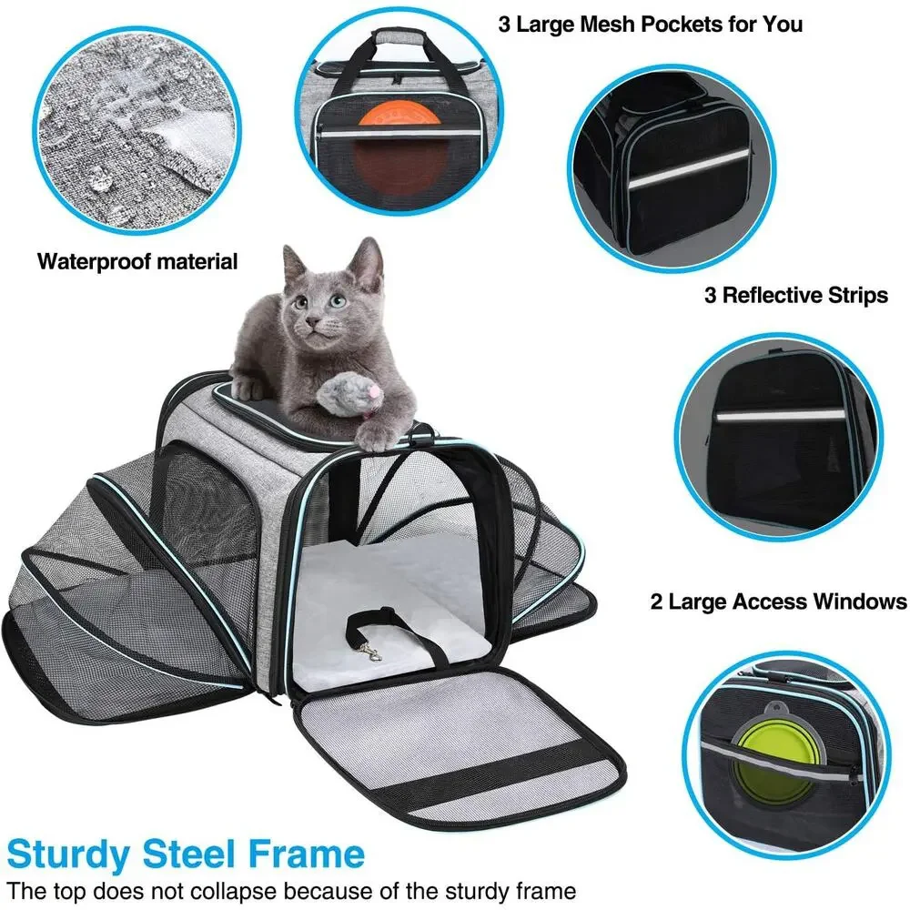 Airline Approved Expandable Pet Carrier Soft Dog Cat Travel Bag TSA